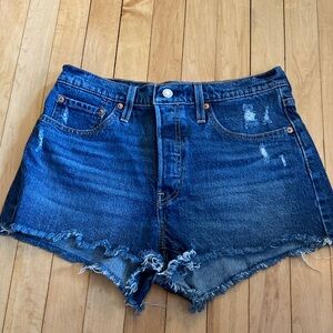 Levi's 501 Blue Distressed Jean Shorts